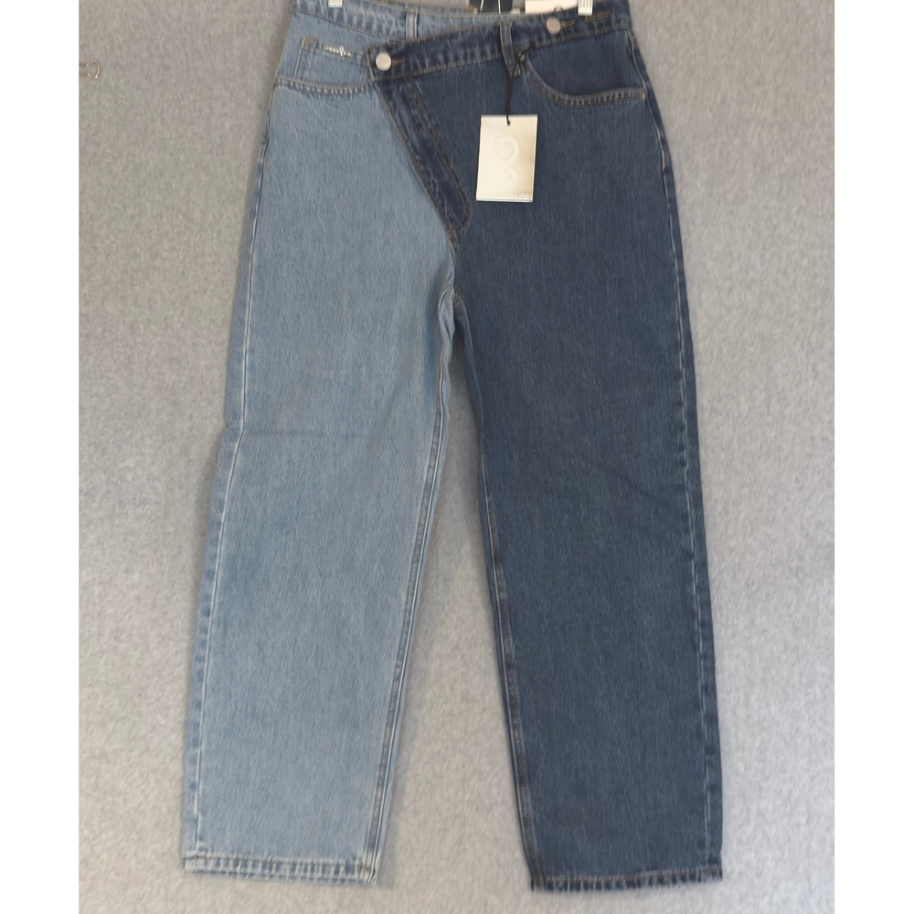 NEW! Insane Gene Crossover Straight Jeans Women 11/29 Blue Two Tone High Waist